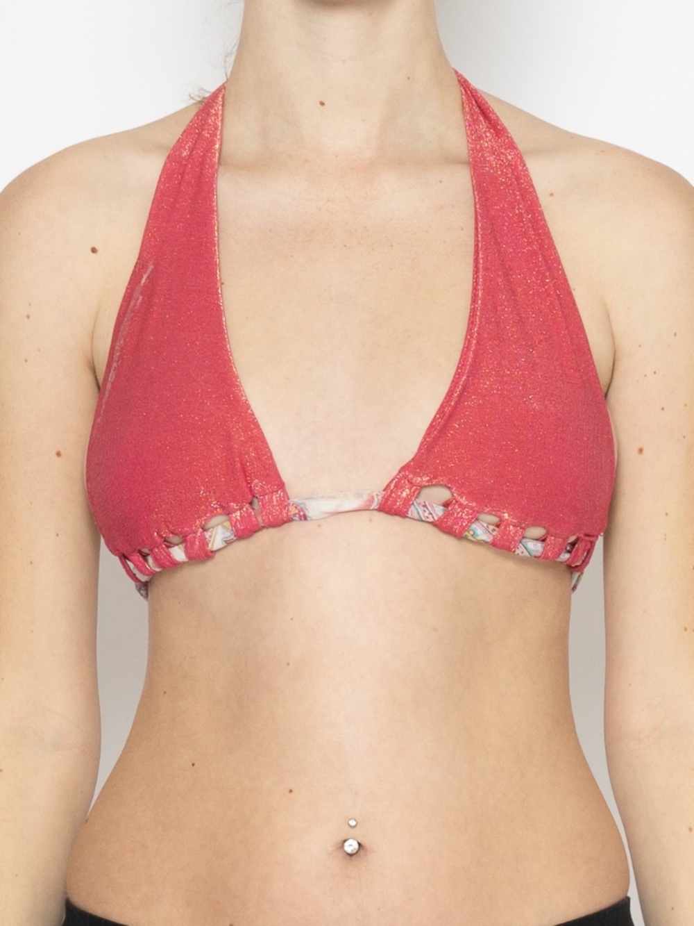 Y2k pink sparkly bikini top paisley print tie beach bunny size small